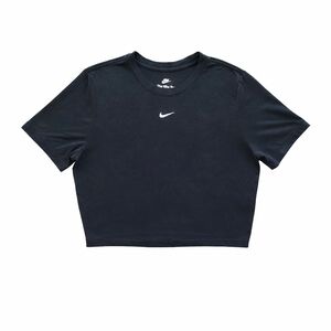 Nike Slim Fit Cropped Tee Black Swoosh Athletic Workout Top- Size L
